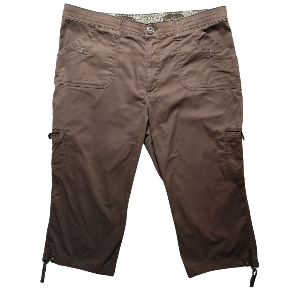 Gloria Vanderbilt Women's Brown Cargo Capri Drawstring Tie Cuff Size 14